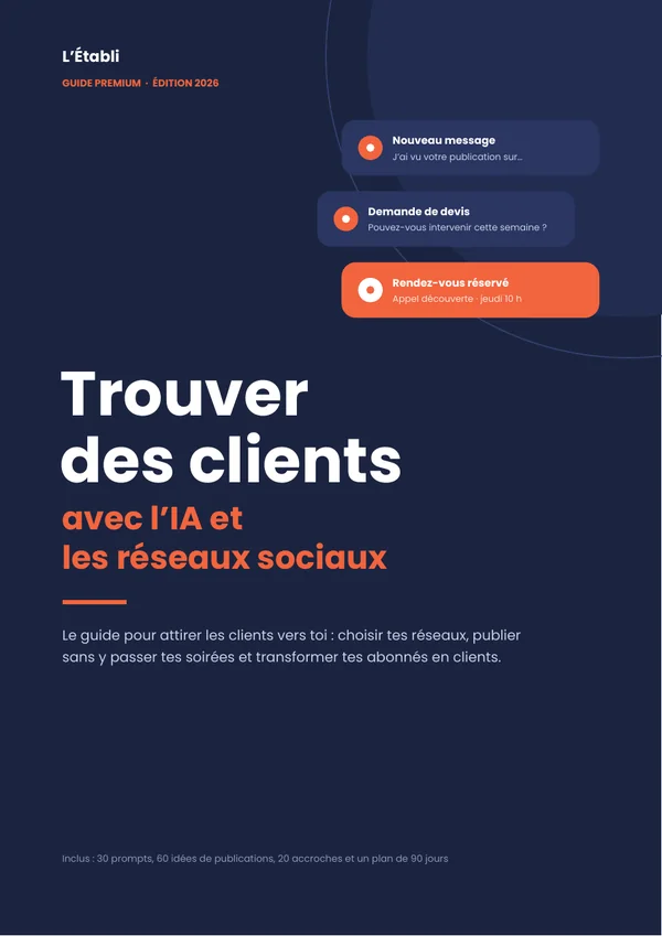 Couverture du guide « Trouver des clients avec l'IA et les réseaux sociaux »